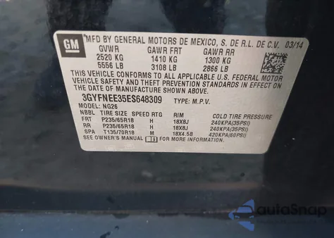 2014 Cadillac Srx Luxury Collection from USA, damaged, VIN 3GYFNEE35ES648309